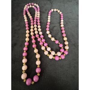 Vintage Purple Plastic Bead Necklace 60" Lightweight 6mm Beads N138